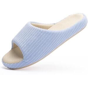 New Chantomoo Womens 9-10 Light Blue Memory Foam Rubber Sole Slide On Slippers